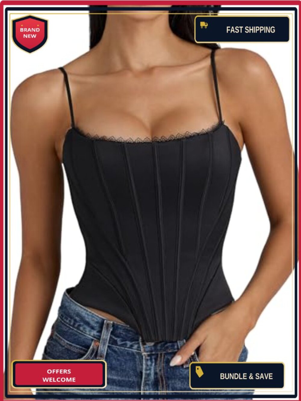 Spaghetti Strap Bustier Corset Top Boned Lace Up Shapewear Lingerie